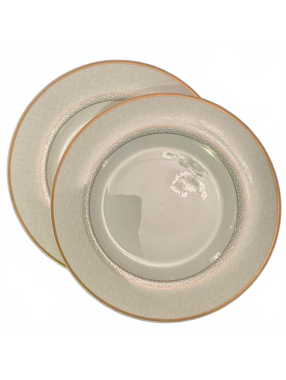 Pair of 10 3/4” Villeroy & Boch Japan Kimono Dinner Plates Honeycomb Pattern